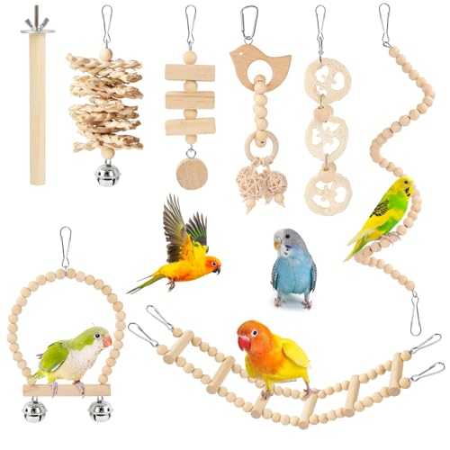 Pethee 8 Stück Vogelspielzeug für Sittiche Wellensittiche, zum Aufhängen, Kauspielzeug für Papageien Vogelschaukel Glocken Schaukelspielzeug aus Holz Vogelkäfig für Conures Liebesvögel Nymphensittiche Pethee 8 Stück Vogelspielzeug für Sittiche Wellensittiche, zum Aufhängen, Kauspielzeug für Papageien Vogelschaukel Glocken Schaukelspielzeug aus Holz Vogelkäfig für Conures Liebesvögel Nymphensittiche von Pethee