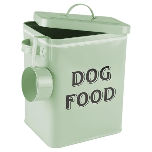 Pethiy Hundefutter hundeleckerli aufbewahrung Box, 6.5 Liter Metall hundefutter Box Aufbewahrungdose mit Schaufel und Versiegelt Deckel fur Trockenfutter Tierfutter- Halten 2,5 kg -Grun von Pethiy
