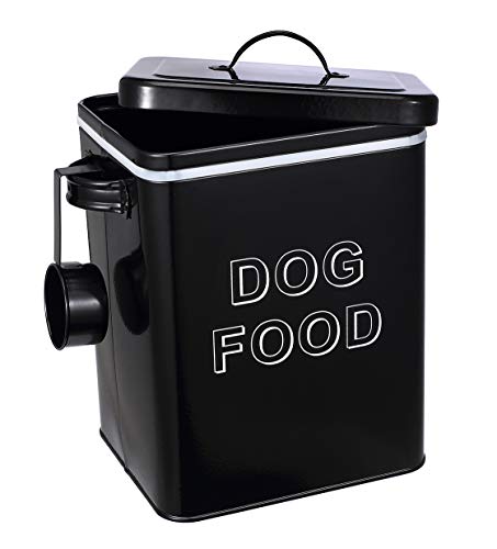 Pethiy Hundefutter hundeleckerli aufbewahrung Box, 6.5 Liter Metall hundefutter Box Aufbewahrungdose mit Schaufel und Versiegelt Deckel fur Trockenfutter Tierfutter- Halten 2,5 kg -Schwarz von Pethiy