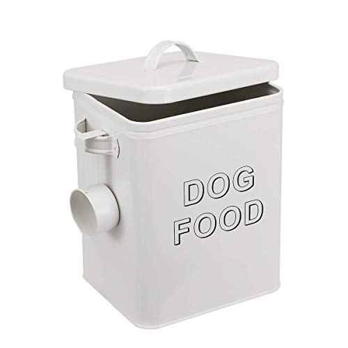 Pethiy Hundefutter hundeleckerli aufbewahrung Box,6.5 Liter Metall hundefutter Box Aufbewahrungdose mit Schaufel und Versiegelt Deckel fur Trockenfutter Tierfutter- Halten bis 2,5 kg -Weiß-Dog Food von Pethiy
