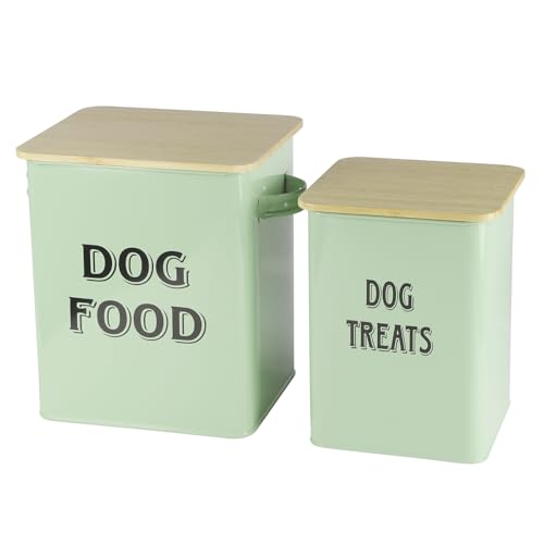 Pethiy Hundefutter und Hundeleckerlis Behälter,Futtertonne mit Schaufel,Eng anliegende Holzdeckel,beschichteter Kohlenstoffstahl,Aufbewahrungsbehälter Dosen,vorratsbehälter für hundefutter -Grün von Pethiy