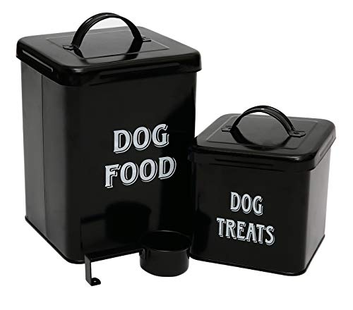 Pethiy Hundefutter und hundeleckerli behälter Set mit Schaufel –Beschichteter Kohlenstoffstahl – dicht schließende Deckel – Vorratsdose für Hunde trockenfutter-Schwarz von Pethiy