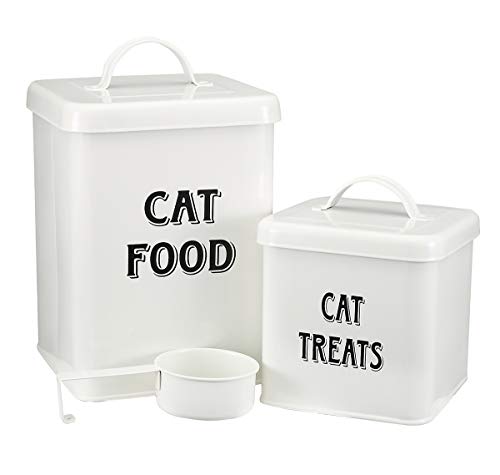Pethiy Katzenfutter und Katzenleckerli behälter Set mit Schaufel –Beschichteter Kohlenstoffstahl – dicht schließende Deckel – Vorratsdose für Katzen trockenfutter-Weiß Pethiy Katzenfutter und Katzenleckerli behälter Set mit Schaufel –Beschichteter Kohlenstoffstahl – dicht schließende Deckel – Vorratsdose für Katzen trockenfutter-Weiß von Pethiy