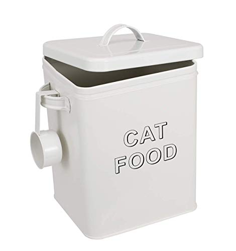 Pethiy Katzenfutterbehälter mit Holzdeckel , Leckerbissenbehälter mit Schaufel , Beschichteter Kohlenstoffstahl Aufbewahrungsbehälter-Weiß von Pethiy