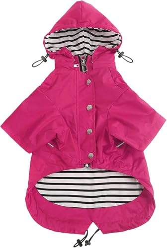 Pethiy Premium Hunde Regenmantel,Regenjacken für Hunde,wasserdicht Hundemantel mit Reißverschluss,Hund Regendicht Hoodies mit reflektierenden Knöpfen und Taschen,mit abnehmbare Kapuze-Rosa-XXL von Pethiy