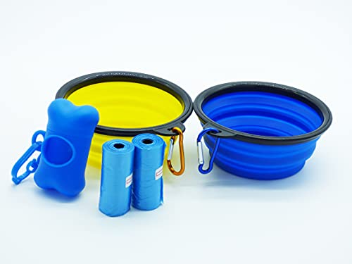 Faltbare Schüssel, tragbar, für Haustiere, mit Spender für Taschen und 2 Nachfüllpackungen (Blau) von Peti