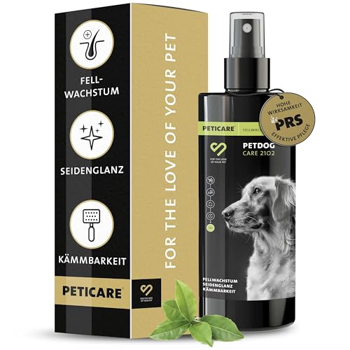 Peticare Fellpflege Spray für Hunde | sorgt für Fellwachstum, Seidenglanz, Kämmbarkeit | Schmutzabwehr, spendet Feuchtigkeit | einzigartiges PRS® System für Lange Wirkung – petDog Care 2102 von Peticare