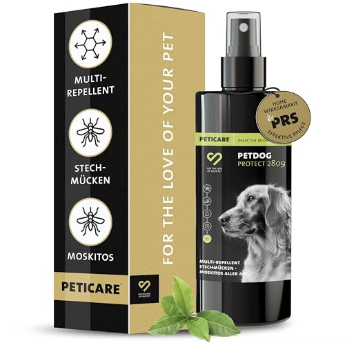 Peticare Anti-Insekten Spray für Hunde | gegen Stechmücken Bremsen Mücken Moskitos und weitere Zweiflügler | sofortige Wirkung | einzigartiges PRS® System für Lange Wirkung – petDog Protect 2809 von Peticare