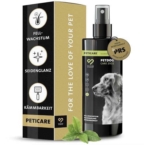 Peticare Fellpflege Spray für Hunde | sorgt für Fellwachstum, Seidenglanz, Kämmbarkeit | Schmutzabwehr, spendet Feuchtigkeit | einzigartiges PRS® System für Lange Wirkung – petDog Care 2102 von Peticare