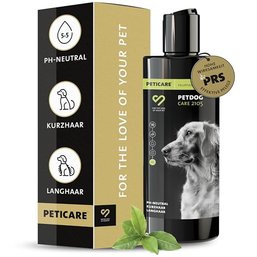 Peticare Spezial Hunde-Shampoo | bei fettigem & trockenem Fell | mild farbneutral pH-neutral | für Fellglanz & mit Entfilzungs-Formel | einzigartiges PRS® System für Lange Wirkung - petDog Care 2105 von Peticare