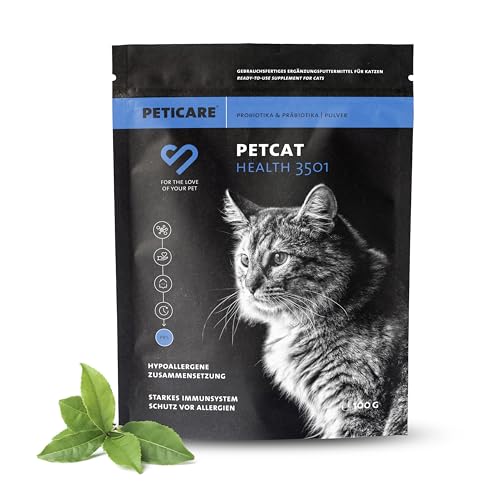 Peticare Katzen Präbiotika & Probiotika - Immunsystem stärken, Darmsanierung, Darmflora aufbauen, lindert Allergie-Anfälligkeit und Juckreiz, natürliche Futter-Ergänzung - petCat Health 3501 von Peticare