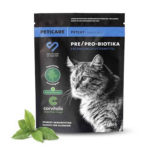 Peticare Katzen Präbiotika & Probiotika | 2 in 1 | Immunsystem stärken, Darmsanierung, Darmflora aufbauen | lindert Allergie-Anfälligkeit & Juckreiz | natürliche Futterergänzung - petCat Health 3501 von Peticare