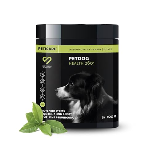 Peticare Relax-Mix Pulver für Hunde | Beruhigendes Ergänzungsfutter-Mittel | Natürliche Inhaltsstoffe, mit Baldrian & Ashwagandha | Stressabbau & Entspannung | petDog Health 2601 von Peticare