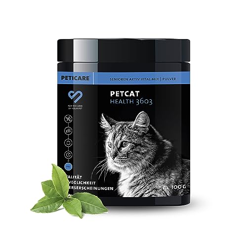 Peticare Senior Aktiv Vital Mix Pulver für alte Katzen | Natürliches Ergänzungsfutter-Mittel mit Grünlippmuschel, MSM, Curcuma | fördert Immunsystem & bei Mangelerscheinungen | petCat Health 3603 von Peticare