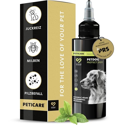 Peticare Anti-Parasiten Mittel für Hunde | gegen Milben, Flöhe, Pilze | lindert effektiv Juckreiz & unterstützt Regenerationsprozess | einzigartiges PRS® System für lange Wirkung – petDog Protect 2101 von Peticare