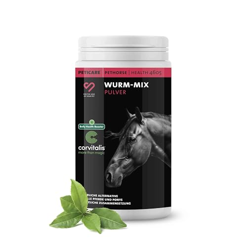 Peticare Wurm-Mix Pulver für Pferde | Natürliche Alternative, sekundierend zur Wurmkur & Wurmbefall | Für Pferde & Ponys | Pflanzliche Inhaltsstoffe mit Wurm-Kraut, Wermut | petHorse Health 4605 von Peticare