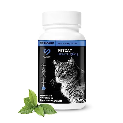 Peticare Wurmkur Pulver für Katzen | Pflanzliche Entwurmung | Wurmbefall | Wurmmittel als Ergänzungsfutter-Mittel mit 100% natürlichen Inhaltsstoffen | petCat Health 3605 von Peticare