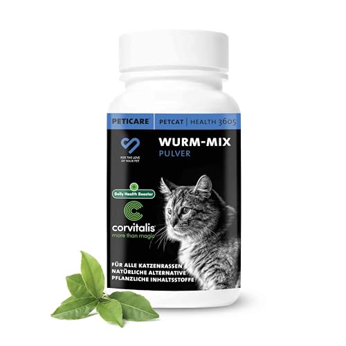 Peticare Wurmkur Pulver für Katzen | Pflanzliche Entwurmung | Wurmbefall | Wurmmittel als Ergänzungsfutter-Mittel mit 100% natürlichen Inhaltsstoffen | petCat Health 3605 von Peticare