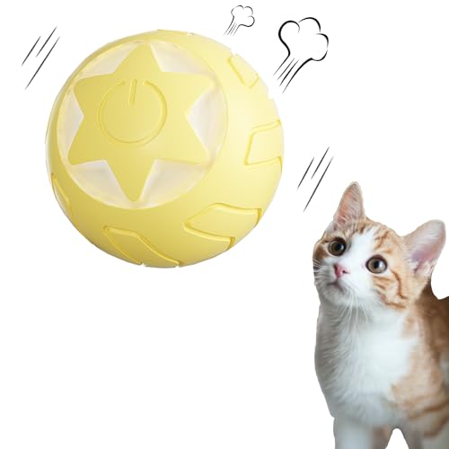Peticularz® Katzenspielzeug Selbstbeschäftigung Elektrisch Powerball 2.0 für Katzen, Inteaktives Wloom Intelligenz Katzenball Magic Ball (Gelb mit Stern) von Peticularz