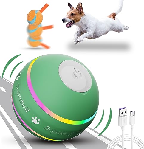 Petiepaw Interaktives Hunde Ball Spielzeug, Strapazierfähiger Automatisch Rollender Ball für Welpen/Kleine/Mittlere Hunde, USB Wiederaufladbar (Grün) von Petiepaw