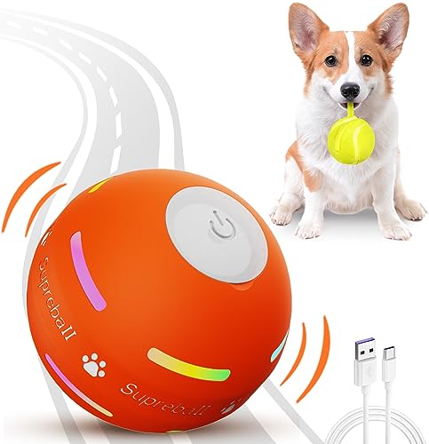 Petiepaw Interaktives Hunde Ball Spielzeug, Strapazierfähiger Automatisch Rollender Ball für Welpen/Kleine/Mittlere Hunde, USB Wiederaufladbar (Orange) von Petiepaw
