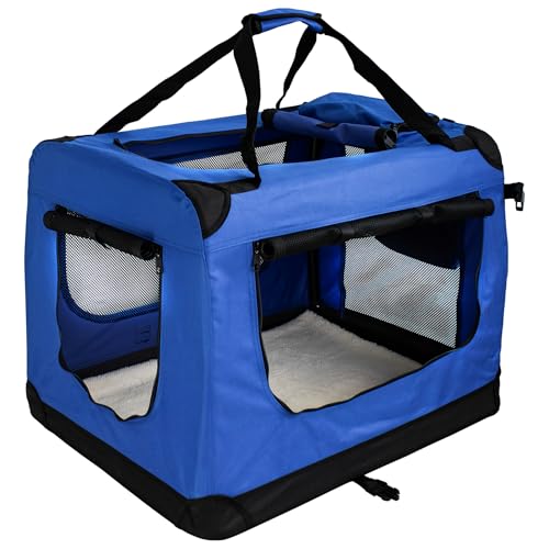 Faltbare Hundebox Transporttasche Transportbox Auto für Katze Hunde Große Kleine Box Bag Bed Decke Klein Auto Transport 7 Größen Taschen Fünf Farben Petigi (Blau, L (70 x 52 x 51 cm)) von Petigi
