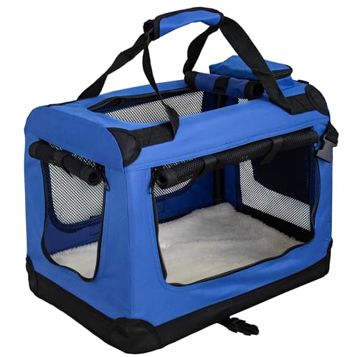 Faltbare Hundebox Transporttasche Transportbox Auto für Katze Hunde Große Kleine Box Bag Bed Decke Klein Auto Transport 7 Größen Taschen Fünf Farben Petigi (Blau, S (50 x 35 x 36 cm)) von Petigi