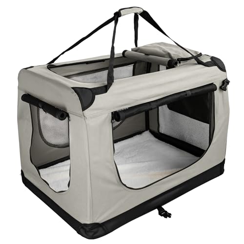 Faltbare Hundebox Transporttasche Transportbox Auto für Katze Hunde Große Kleine Box Bag Bed Decke Klein Auto Transport 7 Größen Taschen Fünf Farben Petigi (Creme, XL (82 x 57 x 58 cm)) von Petigi