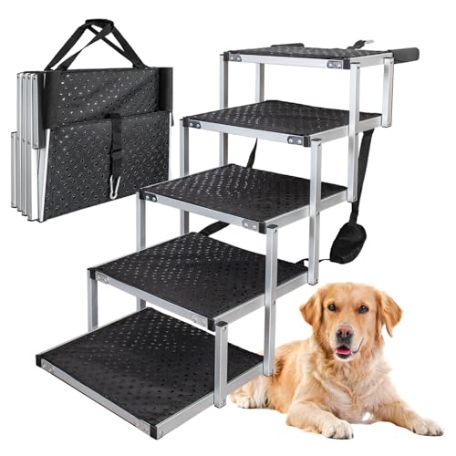 Hundetreppe für Auto klappbar Hund Anti Rutsch Einstiegshilfe faltbar 5 Stufen Hundeleiter 70 kg Belastbarkeit petigi von Petigi