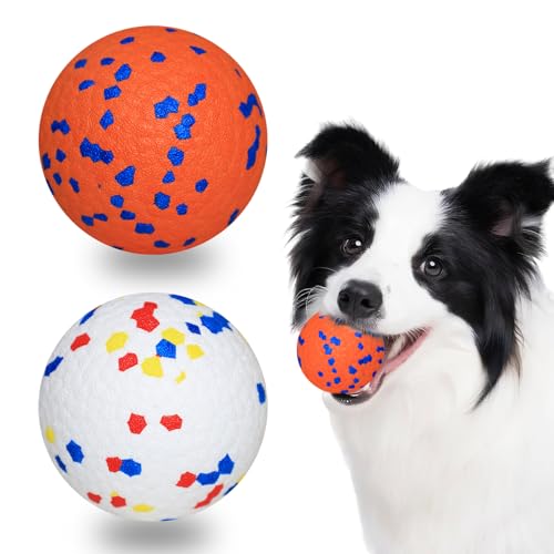 Petinstinct 2 Stück Hundebälle, unzerstörbares Hundespielzeug für aggressive Kauer, federnde Tennisbälle für Hunde, langlebiges interaktives schwimmendes Apportierspielzeug, Orange Weiß von Petinstinct