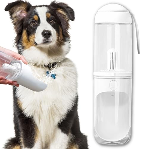 Petinstinct Hundewasserflasche, auslaufsicher, tragbare Hundewasserflasche mit Filter, Hunde-Wassernapfspender, Hunde-Wassernapf für Haustiere, Outdoor, Wandern, Spazierengehen, Reisen, 340 ml, Weiß von Petinstinct