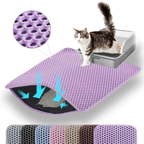 Petinstinct Katzenklo Matte, 116x66cm Riesiger Doppelschichtiger Katzenklo Unterleger, wasserdichte Langlebige Entwurf Bienenwabe Katzenstreu Matte, Katzentoilette Vorleger, XXL, Extra Groß, Lila von Petinstinct