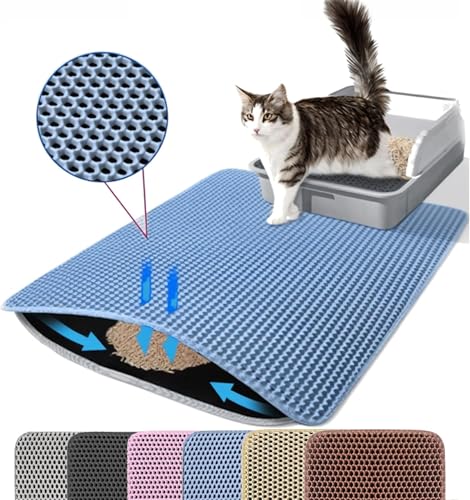 Petinstinct Katzenklo Matte, 60x45cm Große Katzenstreu Matte, Doppelschichtiger Entwurf der Bienenwabe Matte, Wasserdicht und Langlebig, Katzentoilette Unterleger, Blau von Petinstinct