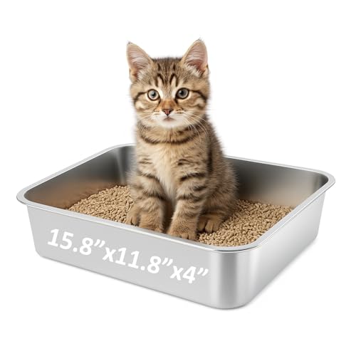 Petinstinct Kleine Katzentoilette aus Edelstahl, 40,1 x 30 x 10,2 cm, Metall-Katzentoilette mit hohen Seiten für kleine Katzen, geruchsfreie Katzentoilette, nicht klebrige Katzentoilette, klein von Petinstinct