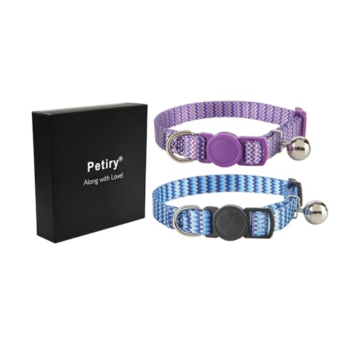 Katzenhalsband mit Glöckchen, Streifenmuster, verstellbar, Sicherheits-Halsbänder für Katzen, 2 Stück von Petiry