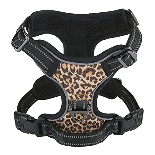 Petiry Hundegeschirr, Leoparden-Hundegeschirr, kein Ziehen, mit Netz-gepolstertem reflektierendem Westengeschirr für Welpen (Halsumfang: 40.1–52.1 cm, Brustumfang: 49–57.9 cm) von Petiry