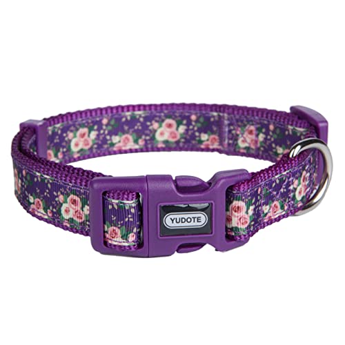 Petiry Hundehalsband, violettes Blumenmuster, Polyester-Material, Nylon plus Band, 2 Schichten, für kleine Hunde (klein, lila Blume) von Petiry