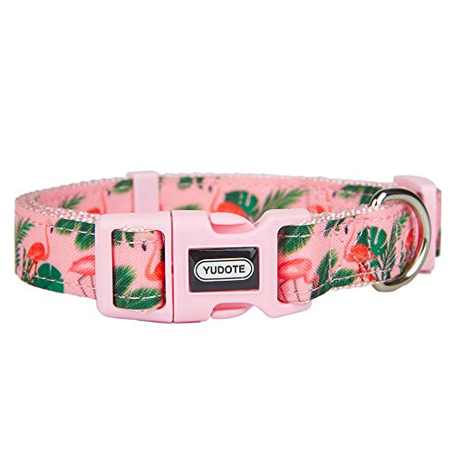 Petiry Hundehalsband mit Flamingo-Muster, Polyester-Material, Nylon plus Band 2 Schichten, für kleine Hunde (klein, rosa Flamingo) von Petiry