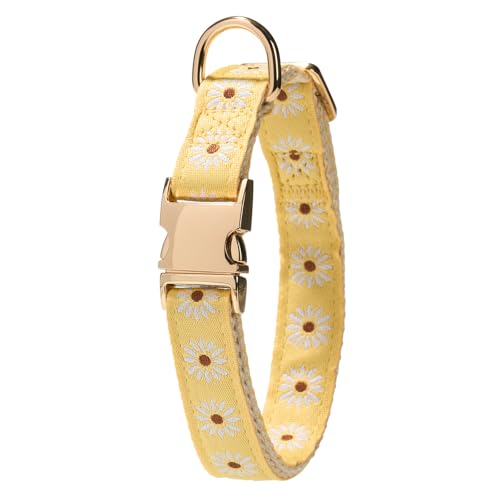 Petiry Jacquard-Hundehalsband mit Gänseblümchen-Design, mit weichem Baumwollfutter und robuster Metallschnalle, verstellbares Sommerhalsband, passend für kleinen Halsumfang 31–49 cm, Gelb Petiry Jacquard-Hundehalsband mit Gänseblümchen-Design, mit weichem Baumwollfutter und robuster Metallschnalle, verstellbares Sommerhalsband, passend für kleinen Halsumfang 31–49 cm, Gelb von Petiry