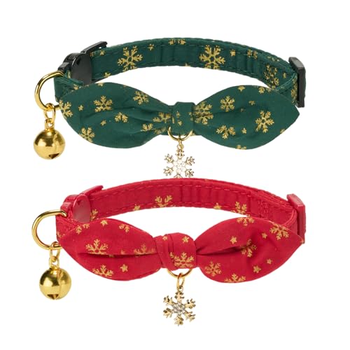 Petiry Katzenhalsbänder mit abnehmbarer Knoten-Fliege, Breakaway-Kätzchen-Halsbänder mit goldenen Glocken, bezaubernde Weihnachtsdesigns, 2 Stück, grün und rot Petiry Katzenhalsbänder mit abnehmbarer Knoten-Fliege, Breakaway-Kätzchen-Halsbänder mit goldenen Glocken, bezaubernde Weihnachtsdesigns, 2 Stück, grün und rot von Petiry