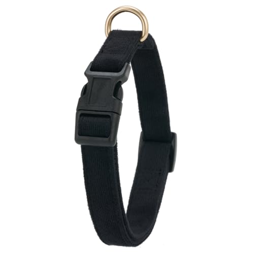 Petiry Leichtes, bequemes Hundehalsband, sanft zur Haut mit robuster Kunststoffschnalle, Samt-Welpenhalsband für kleine männliche Hunde, Schwarz, Größe S von Petiry