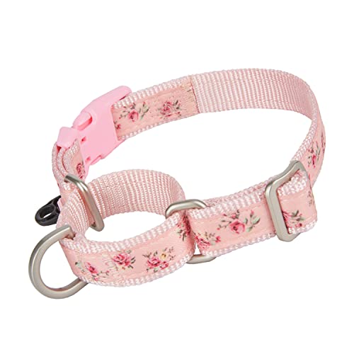 Petiry Martingale Hundehalsband, Blumenmuster, Choke-Halsband mit Sicherheitsschnalle, ausbruchsicher, Anti-Ziehen für kleine Welpen (rosa Blumenmuster, XS) von Petiry