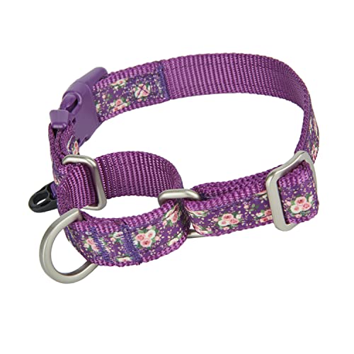 Petiry Martingale Hundehalsband, Blumenmuster, Choke-Halsband mit Sicherheitsschnalle, ausbruchsicher, Anti-Zug für große Hunde (violettes Blumenmuster, Größe L) von Petiry