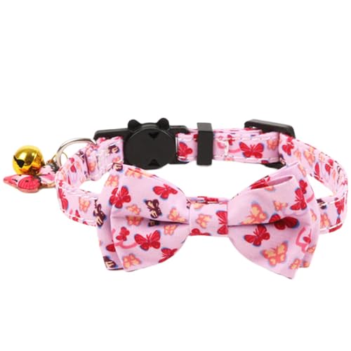 Petiry Pinkes Katzenhalsband mit Schleife und Glocke, Schmetterlingsmuster, Schnellverschluss, bezaubernder Schmetterlings-Anhänger für Kätzchen, 1 Stück, rosa Schmetterling von Petiry