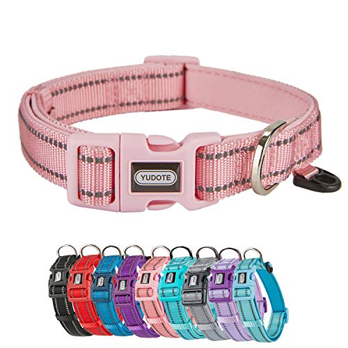 Petiry Reflektierendes Hundehalsband aus Nylon mit atmungsaktiver Neoprenpolsterung, verstellbar für mittelgroße und große Hunde (24,9 cm - 38,1 cm, Pink) von Petiry