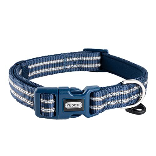Petiry Reflektierendes Nylon-Hundehalsband mit weicher und bequemer Neopren-Polsterung, verstellbar für große Hunde. (Halsumfang 43,2 cm - 66,8 cm, Blau) von Petiry