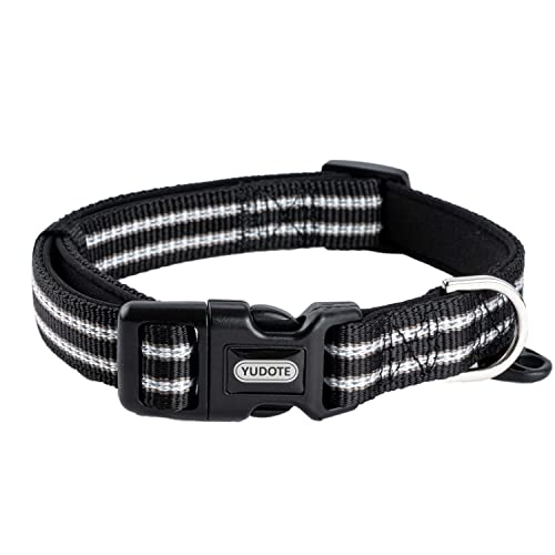 Petiry Reflektierendes Nylon-Hundehalsband mit weicher und bequemer Neopren-Polsterung, verstellbar für große Hunde. (Halsumfang 43,2 cm - 66,8 cm, schwarz) von Petiry
