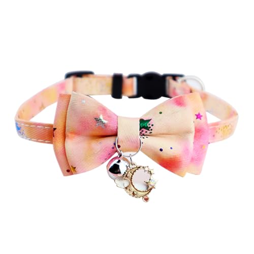 Petiry Starry Star Katzenhalsband mit Schleife und Glöckchen, Breakaway-Kätzchen-Halsband mit Mondanhänger, Orange gemischt von Petiry