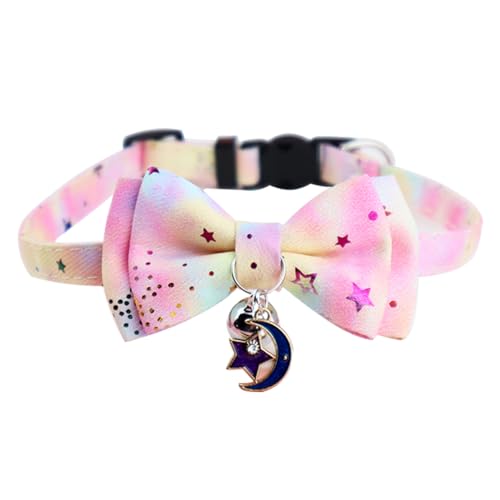 Petiry Sternenkatzenhalsband mit Fliege, Glöckchen und Sicherheitsschnalle, bezaubernder Mond- und Stern-Anhänger für Kätzchen und Katzen, rosa gemischt Petiry Sternenkatzenhalsband mit Fliege, Glöckchen und Sicherheitsschnalle, bezaubernder Mond- und Stern-Anhänger für Kätzchen und Katzen, rosa gemischt von Petiry