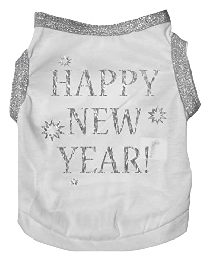 Petitebella Bling Happy New Year Hunde-Shirt für Welpen, Weiß/Silber, Größe L Petitebella Bling Happy New Year Hunde-Shirt für Welpen, Weiß/Silber, Größe L von Petitebella